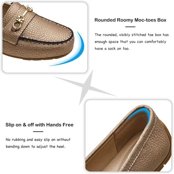 Kordal Women's Rose Gold Leather Gold Accent Buckle Slip-Ons Walking Loafers - Picture 5 of 9